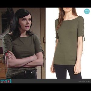 Lace-Up Sleeve Ribbed Top